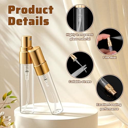 Azefnuhk 20 Pack 5ml Atomizer Glass Spray Bottles, Mini Perfume Spray Bottle, Fine Mist Atomizer Glass Bottle, Travel Size Mini Spray Bottles for Fragrance, Essential Oils, DIY Samples (Gold) — view 3