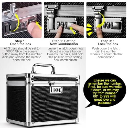 BLUE BAZAAR Aluminum Alloy Password Lock Storage Box – 25.8x18x20.3cm Large Capacity Tool Box with 3-Digit Combination Lock, Safe Document & Jewelry Case with Inner Lining – Metal Lockbox Aluminium — view 4
