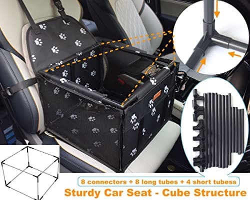GoBuyer Waterproof Pet Dog Car Seat Booster Carrier Box and Basket with Seat Belt Harness Restraint for Puppy Cat Travel (Black, Medium 50x40cm) — view 4