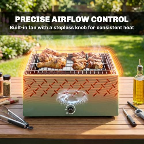 Outsunny Portable Charcoal BBQ Grill w/Built-in Fan and Knob, Light Green — view 4