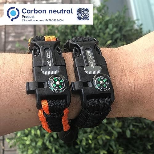 aZengear Paracord Survival Bracelet (2 Pack) Fire Starter, Whistle, Compass — view 3