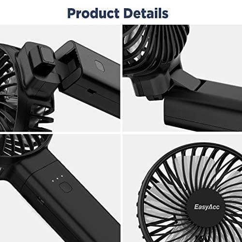 EasyAcc Handheld Fan Rechargeable,5000 Battery Operated Portable Fan [4 Speed 20 Hours Quiet Powerful Fan] Power Indicator/One Touch Power Off Foldable Personal for Travel Office Outdoor - Black — view 5