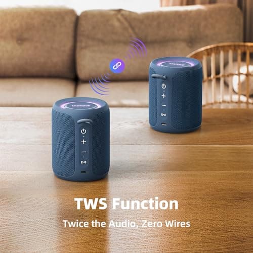 MIATONE Rush Pro Bluetooth Speaker, IPX7 Waterproof, 20W Deep Bass, 360° Sound, Switchable LED Light, TWS Compatible, Built-in Microphone, Bluetooth 5.4, Bath, PC, Festival Gifts for Man (Blue) — view 6