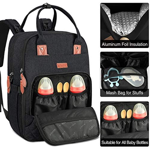 NUBILY Baby Changing Backpack Rucksack Changing Bag with Insulated Pockets Water Resistant Large Nappy Bag Diaper Back Pack for Dad and Mom Black — view 3