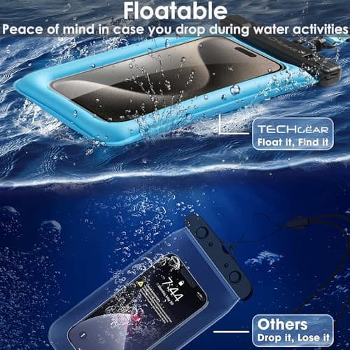 TECHGEAR Waterproof Phone Pouch, IPX8 Floating Case for Swimming, Waterproof Phone Bag with Lanyard Compatible for iPhone 17 16e 16 15 14 13, Samsung Galaxy S25 S24 S23 S22+ S21 Ultra A17 A16 A36 A56 — view 5
