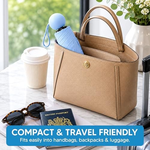 BMLIMITED BML Blue Mini Folding Umbrella Windproof Travel Umbrella for Women Lightweight Portable Compact Rain Umbrella with UV Sun Protection — view 6