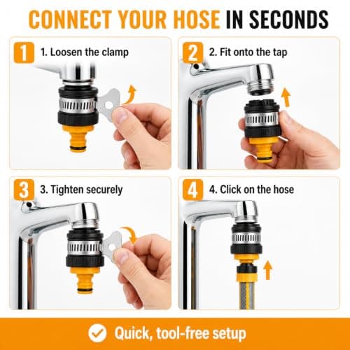 Maccyi 2 Pack Kitchen Tap Hose Connector,4/6mm Tap Connector For Hose Pipe,Hose Adapter For Kitchen Tap, Kitchen Bathroom Garden Indoor Outdoor Use Car Washing Tool Free Installation(Yellow) — view 4
