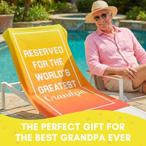 Ethisa Grandpa Beach Towel - Best Grandpa Ever Summer Gift for New Grandfathers - Travel Friendly Grandpa Birthday Present from Granddaughter or Grandson - Father's Day Pool Gift - 60"x30" — view 2