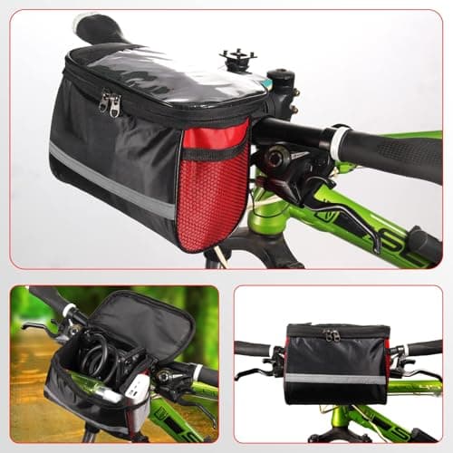 YEENAIV 3 Pcs Bike Rear Panniers Bag, Bicycle Rear Rack Waterproof Storage Luggage Bags Bike Saddle Bag, with Bicycle Handlebar Bag Sensitive Touch Screen for MTB Shoulder Bag & Waterproof Seat Cover — view 4