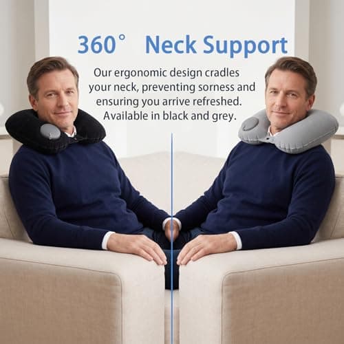 YCZARD 2Pcs Inflatable Travel Pillow, Press to Inflate Neck Pillow for Travel, Blow Up Neck Pillows for Flights, Small U-Shaped Headrest Cushion for Airplanes Black Grey — view 4