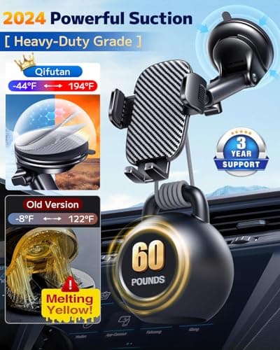 Qifutan Car Phone Holder Mount Phone Mount for Car Windshield Dashboard Air Vent Universal Hands Free Automobile Cell Phone Holder Fit for iPhone Smartphone Carbon Fiber — view 3