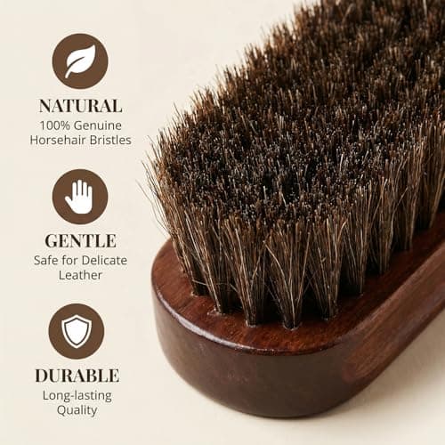 Focenat 5 Piece Shoe Brush Set, Horsehair Brush for Shoe Shine Polish Buff, Leather Cleaning Kit with Dauber Applicator and Microfiber Cloth, Wooden Handle for Boots Bags, Portable Carry Bag — view 4