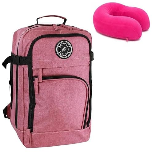 Bordlite Ryanair 40x20x25cm Underseat Cabin Backpack with Memory Foam Neck Pillow – Airline Approved Carry On Travel Bag for Ryanair, EasyJet & Jet2 – Lightweight Cabin Rucksack - Pink