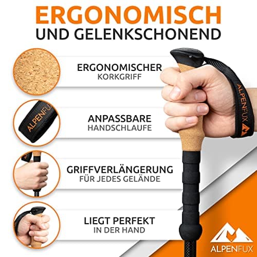 ALPENFUX® Premium Telescopic Hiking Poles Trekking Poles Nordic Walking Poles Lightweight and Adjustable with Cork Handle for Men and Women — view 3