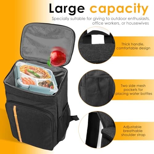 Insulated Cooler Backpack,32 Can/20L Large Capacity Lunch Bag,Thermal Picnic Backpack,Waterproof Oxford Cloth Cooler Bag Portable Insulated Rucksack for Outdoor Beach Picnic Camping Hiking(Black) — view 4