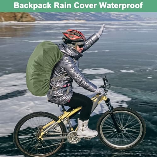 M METERXITY Waterproof Backpack Rain Cover, 75L-85L Waterproof Backpack Cover, Bag Rain Cover with a Vertical Reflective Strap for Hiking/Biking/Camping/Outdoor Traveling [Army Green] — view 6