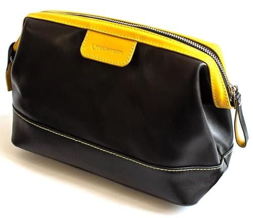 Genuine Leather Toiletry Bag for Men & Women – Large Waterproof Travel Dopp Kit – Handmade Shaving & Cosmetic Organizer – Classic Style Wash Bag for Bathroom, Gym, or Vacation