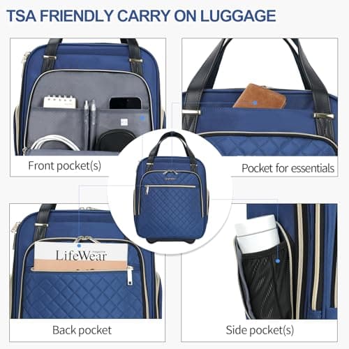 EMPSIGN 16" Underseat Cabin Bag with Wheels Haze Blue-Gold Zipper — view 4