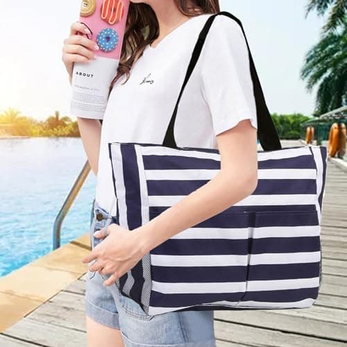 TAHAVICE Large Beach Bags for Women, Waterproof Summer Beach Tote Bag with Zip and 8 Pocket, Holiday Lightweight Bags for Travel & Pool — view 2