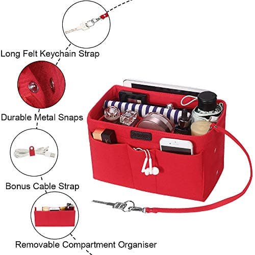 Betoores Bag Organiser Insert, Handbag Liner Tote Organizer Pouch, Red - L — view 2