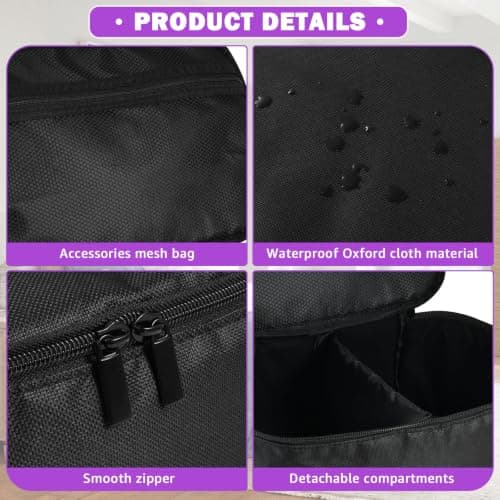 Kuanght Wax Warmer Bag 30x20x14cm, Waterproof Waxing Kit Storage Bag with Handle, Zipper, Detachable Divider and Mesh Pocket, Portable Wax Heater Bags for Travel, Home, Beauty Parlors and Nail Salons — view 3