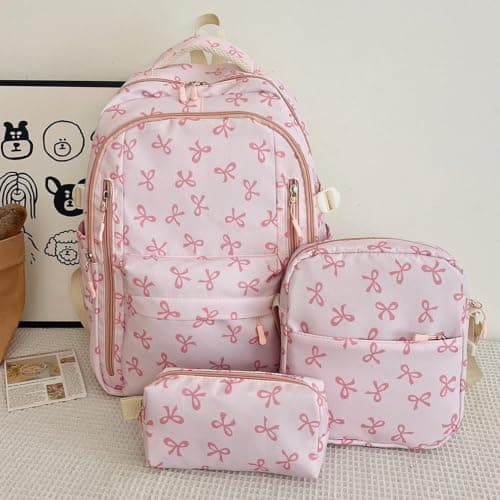 Zeyaoaea Bow Backpack with Lunch Box Large Capacity Cute Bookbag with — view 3