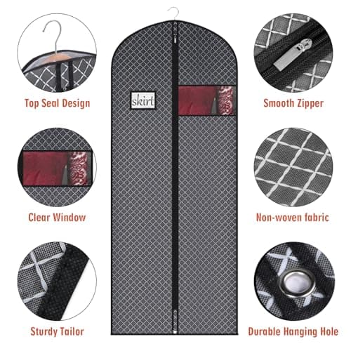 Univivi Garment Bag for Dresses, 60 inch Clothes Covers, 5 Pack, Black — view 3