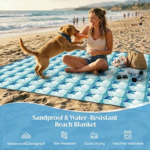 Beach Blanket Sandproof Waterproof, 213 x 213 cm Large Beach Mat with Stakes & Travel Bag, Lightweight,Quick-Dry, Portable Picnic Mat Beach Essentials for Outdoors,Cruise,Picnic & Camping, Manta Ray — view 2