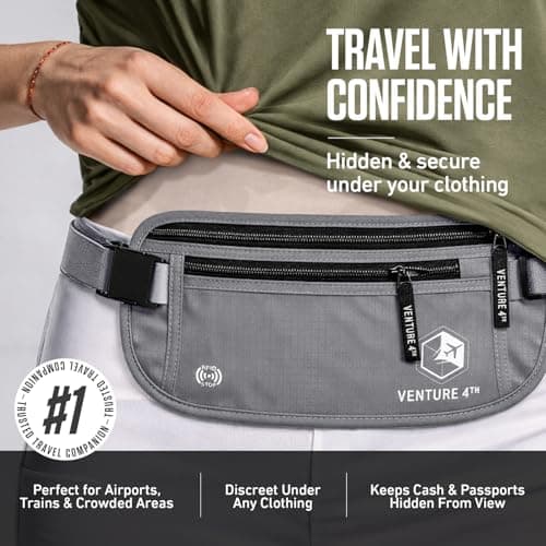 Venture 4TH Travel Money Belt - Keeps Your Cash Safe When Travelling - Hidden Waist Passport Holder with RFID Blocking Technology is Designed for Superior Anti-Theft Protection and Comfort (Silver) — view 5