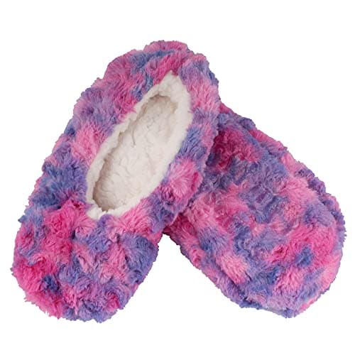 BambooMN Adult Super Soft Warm Cozy Fuzzy Soft Touch Sleeper Slippers Non-Slip Lined Socks - Purple Puree - X-Large (UK Size 8-9)