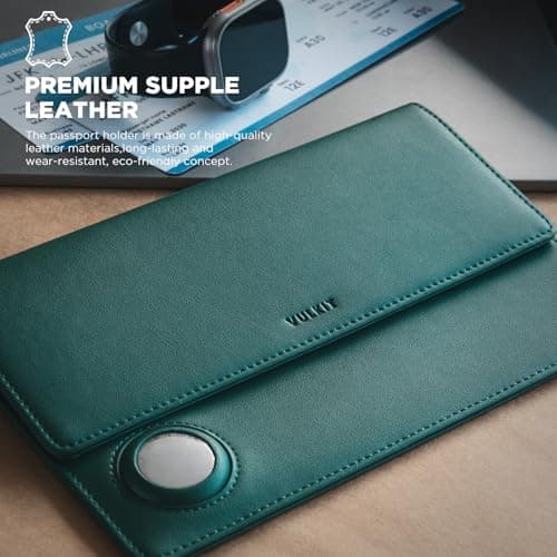 VULKIT Family Passport Holder for 4 Leather Passport Wallet Compatible with Airtag Slot Multiple Passport Holder RFID Blocking Bifold Travel Documents Organizer — view 6