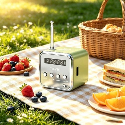 Mini Radio Bluetooth Speaker, Portable FM Radio, Outdoor Wireless Mini Speaker, Music Speaker, MP3 Player, Sound Station, USB, Line-In, Micro SD TF (Green) — view 3