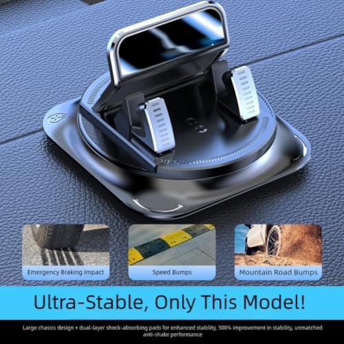 Getdoublerich 360° Rotating Car Phone Mount with Auto-Lock, Anti-Slip Dashboard Holder for Single-Hand Use, Fit for Smartphones, Black — view 3