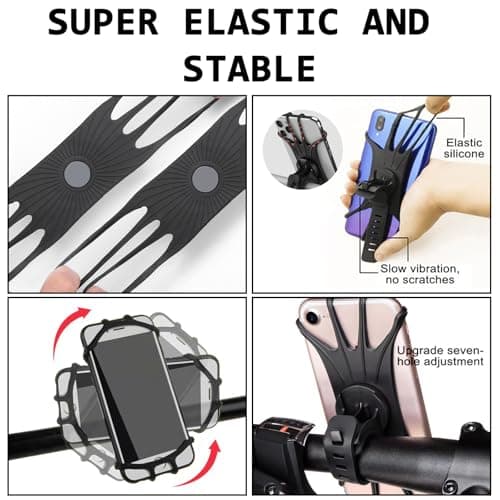 HTTDSLF 2 pack Bike Phone Holder, 360° Rotatable Adjustable Universal Silicone Bicycle Phone Holder, Detachable Motorcycle Motorbike Handlebar Bike Phone Mount Compatible for 4.0"-6.8" Smartphones — view 6