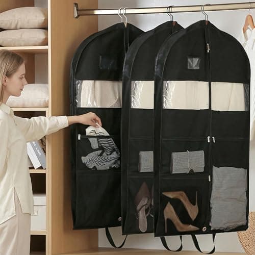 3 Pack Suit Bags, 51"Travel Garment Bags, Wrinkle-Free Suit Bag for Men Women, Foldable Dress Cover with 2 Handles for Wardrobes, Blazers, Dresses, Coats (Black) — view 3