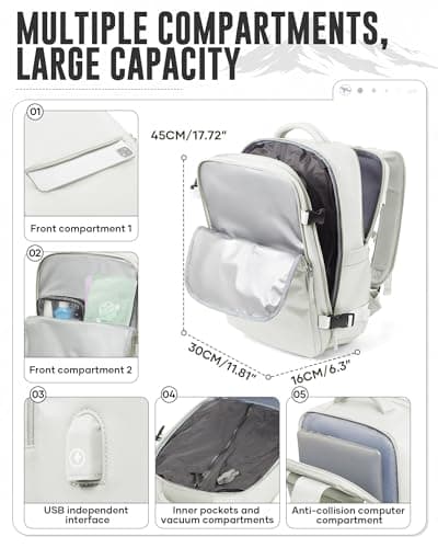 WEPOET Vacuum Backpack Travel with Pump Women, Carry On Laptop Compression Backpack Flight Approved, Ryanair Cabin Bags for Men, Waterproof Travel Bag with Vacuum System(White) — view 2