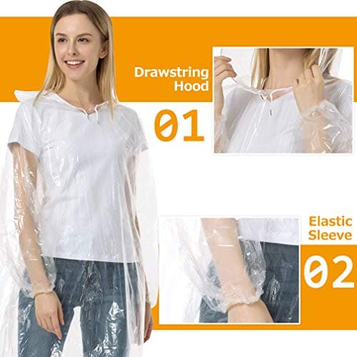 ALBOYI 10 Pack Disposable Rain Ponchos, Waterproof Rain Poncho for Women & Men, Adult Emergency Raincoats with Drawstring Hood and Elasticated Wrists, Rain Coats for Outdoor Activities, Fishing — view 4