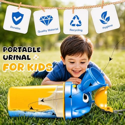 [500ML] Portable Baby Child Kids Travel Potty with Clean Brush,Hygienic Leak Proof Urinal Emergency Toilet for Camping,Car Travel,Outside,Park and Kid Toddler Potty Pee Training,Cute Duck Design,Boy — view 2