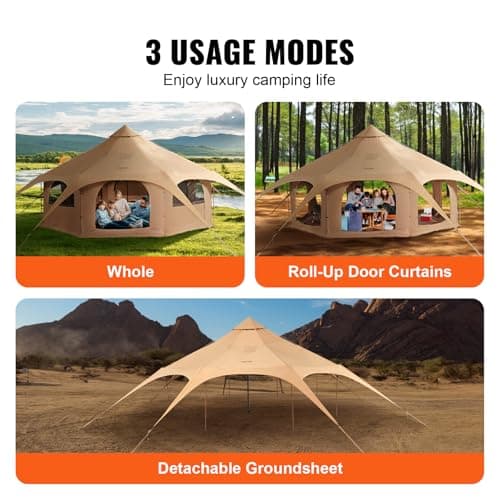 VEVOR Canvas Tent, 4 Seasons 5 m/16.4 ft, Canvas for Camping with Stove Jack, Family Camping Outdoor Hunting Party — view 3