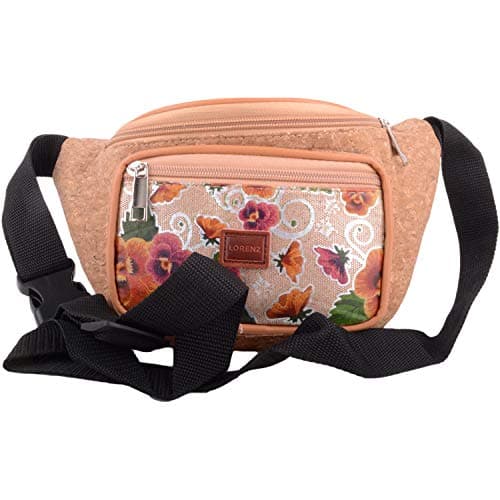 Womens Travel/Holiday Cork Waist Bag/Bumbag with Floral Design - Metallic Flowers