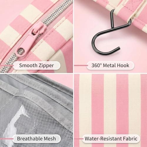 Travel Hanging Toiletry Wash Bag, Stripe Travel Makeup Bag with Hook, Large Wash Bag for Women, Toiletries Organizer for Holiday Essentials, Foldable Cosmetic Case for Travel — view 3