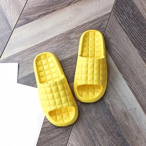 Women's Men's Summer Indoor Bathroom Slippers with Soft Cushion Sole, Non-Slip Rubber Outsole for Hotel Home Use, Solid Color Sandals for Couples (Yellow, 6) — view 2