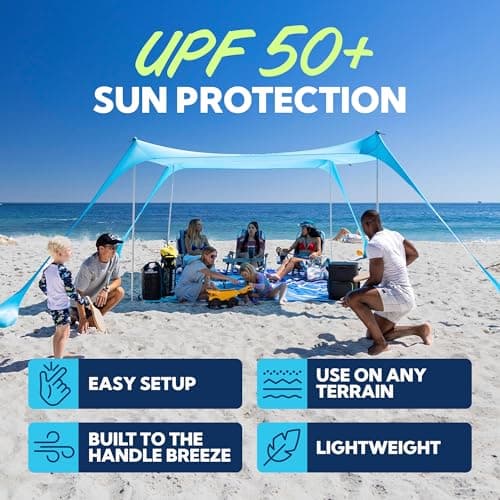 SUN NINJA Mini Beach Tent - UPF50+ Partial Shade Sun Shelter & Carry Bag - Camping or Beach Portable Pop Up Umbrella Alternative - Easy Set Up - 2.1x2.3 m (7x7.5 ft) - Turquoise — view 2