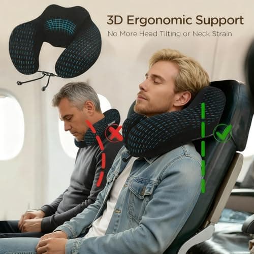Romon U Shaped Travel Pillow,Travel Memory Foam Pillow,360° Ergonomic Support,Adjustable Lanyard,Hard Case For Airplane Car Train Black — view 2