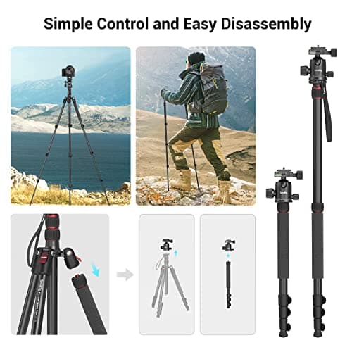 SMALLRIG 72" Aluminum Camera Tripod, Lightweight Tripod & Monopod with Ball Head and Quick Release Plate, Travel Tripods for DSLR, Camera, Phone, Payload 15kg / 33lb - 3935 — view 5