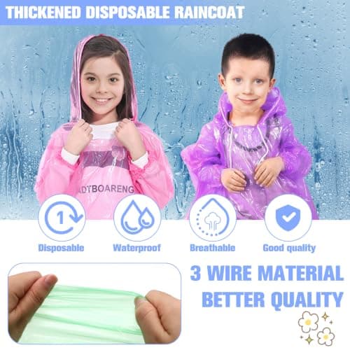 ZOCONE 8 Pack Multicolor Rain Poncho Kids Disposable Ponchos for Girls Boys, Waterproof Poncho Kids Plastic Rain Ponchos for Outdoors — view 4