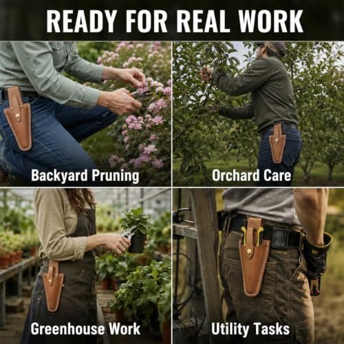 Leather Secateurs Holster, Pocket Pruning Shears Tool Belt Pouch with Snap Closure, Gardening Tool Sheath for Pliers, Scissors, Knife, DIY & Outdoor Work — view 5