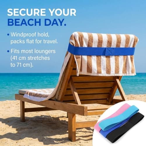 4-Pack Elastic Towel Straps for Beach Towel, Anti-Slip Wrap Holders for Sun Lounger & Beach Chair, Adjustable Stretch Bands, Keeps Towel Set in Place at Beach — view 4