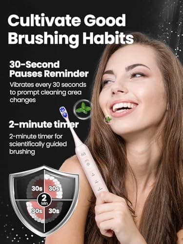 Marlincare Electric Toothbrush for Adults, 48000 VPM Sonic Toothbrush with 5 Cleaning Modes, 4 Brush Heads, Built-in 2-Minute Smart Timer, Travel Case, Rechargeable Toothbrush for 180 Days (Pink) — view 5