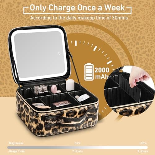 Makeup Bag with Light up Mirror, Travel Makeup Case with Mirror and Lights, Lighted Cosmetic Train Case with 3 Color Settings, Make up Organizer Bag with Adjustable Dividers Brush Board — view 5